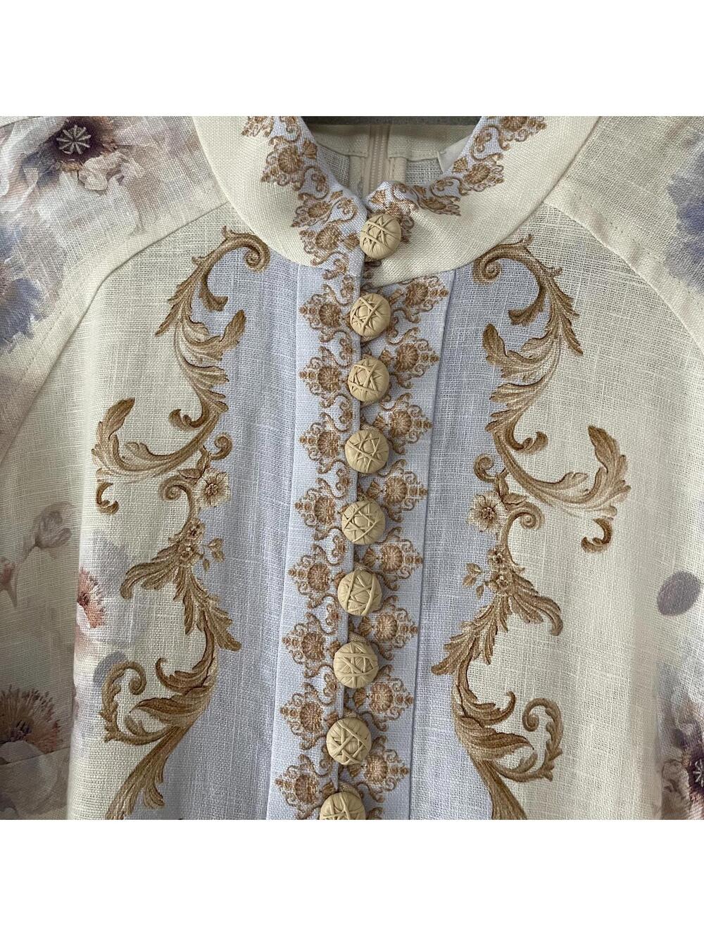 Zimmermann Cream and Lilac Baroque-Print Mini Dress - Picture 3 of 14